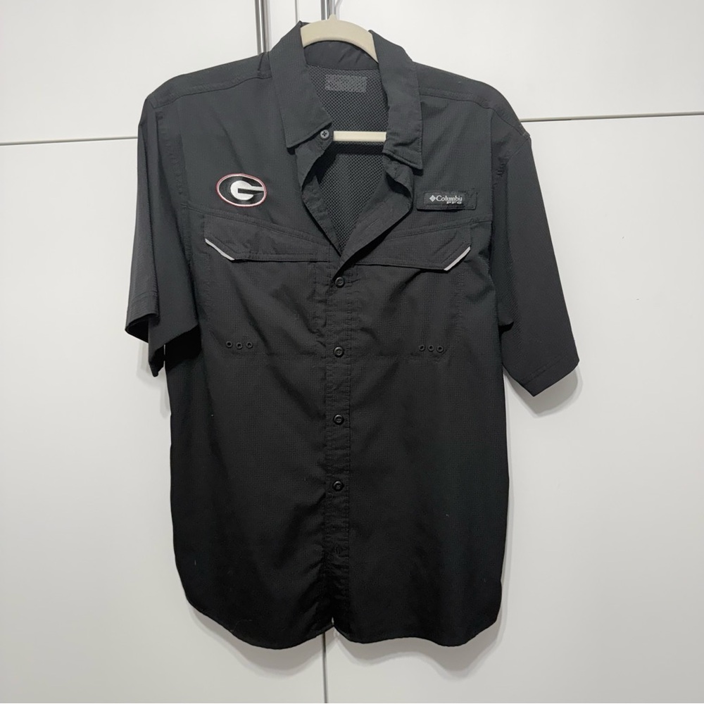 Columbia PFG Men's Black Short Sleeve Button Down Shirt UGA Small